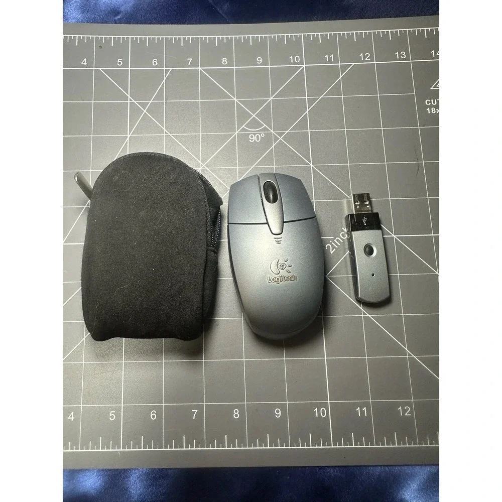 Logitech M-RAA93 Cordless Optical Mouse Blue USB Dongle Tested/Working With Case